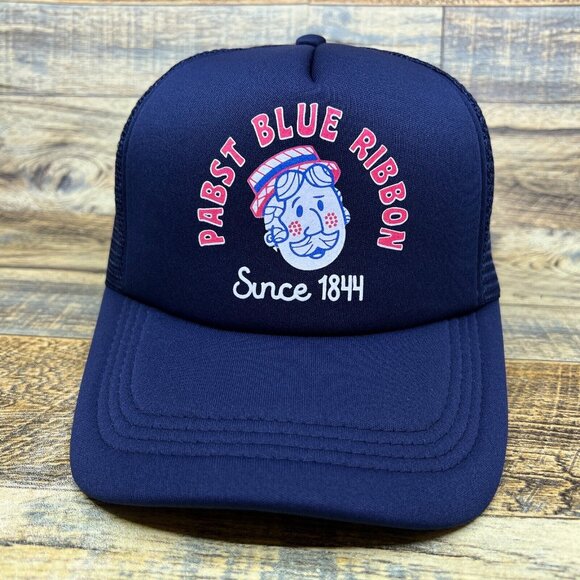 Defunct Pabst Blue Ribbon Beer Unisex Trucker Hat Navy Snapback 50s Logo Cap - Picture 2 of 8